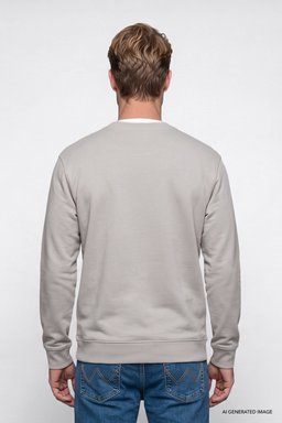 Pamuklu Regular Fit Normal Kesim Bisiklet Yaka Logo Detaylı Sweatshirt - Tea Leaf-GW252025537Y (görsel 5)