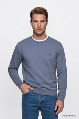Pamuklu Regular Fit Normal Kesim Bisiklet Yaka Logo Detaylı Sweatshirt - Blue-GW2520255400