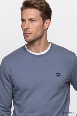 Pamuklu Regular Fit Normal Kesim Bisiklet Yaka Logo Detaylı Sweatshirt - Blue-GW2520255400 (görsel 4)