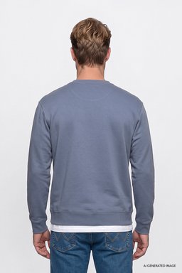 Pamuklu Regular Fit Normal Kesim Bisiklet Yaka Logo Detaylı Sweatshirt - Blue-GW2520255400 (görsel 5)