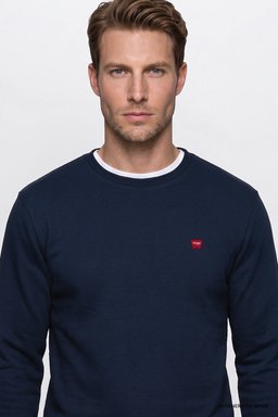 Pamuklu Regular Fit Normal Kesim Bisiklet Yaka Logo Detaylı Sweatshirt - Navy-GW2520255410 (görsel 4)