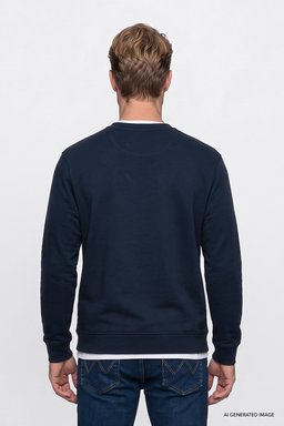 Pamuklu Regular Fit Normal Kesim Bisiklet Yaka Logo Detaylı Sweatshirt - Navy-GW2520255410 (görsel 5)