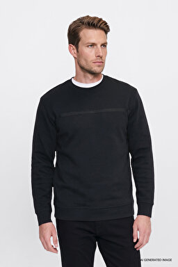 Pamuklu Regular Fit Normal Kesim Bisiklet Yaka Sweatshirt - Black-GW2520534001