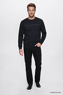 Pamuklu Regular Fit Normal Kesim Bisiklet Yaka Sweatshirt - Black-GW2520534001 (görsel 2)