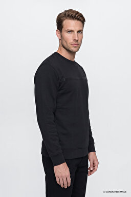 Pamuklu Regular Fit Normal Kesim Bisiklet Yaka Sweatshirt - Black-GW2520534001 (görsel 3)