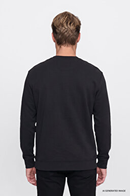 Pamuklu Regular Fit Normal Kesim Bisiklet Yaka Sweatshirt - Black-GW2520534001 (görsel 4)