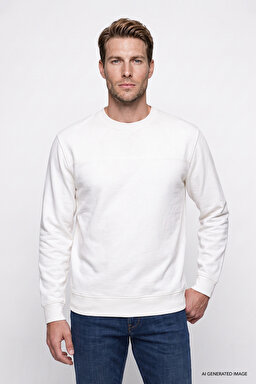 Pamuklu Regular Fit Normal Kesim Bisiklet Yaka Sweatshirt - White-GW2520534100