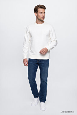 Pamuklu Regular Fit Normal Kesim Bisiklet Yaka Sweatshirt - White-GW2520534100 (görsel 2)