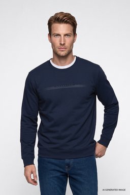 Pamuklu Regular Fit Normal Kesim Bisiklet Yaka Sweatshirt - Navy-GW2520534410