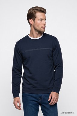 Pamuklu Regular Fit Normal Kesim Bisiklet Yaka Sweatshirt - Navy-GW2520534410 (görsel 3)