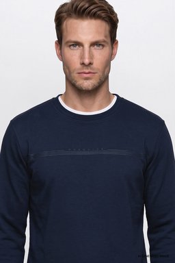 Pamuklu Regular Fit Normal Kesim Bisiklet Yaka Sweatshirt - Navy-GW2520534410 (görsel 4)