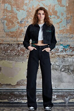 STBA Kadın Crop Fit Siyah Crop Jean Ceket - Black-L109002001
