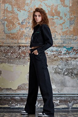 STBA Kadın Crop Fit Siyah Crop Jean Ceket - Black-L109002001 (görsel 2)