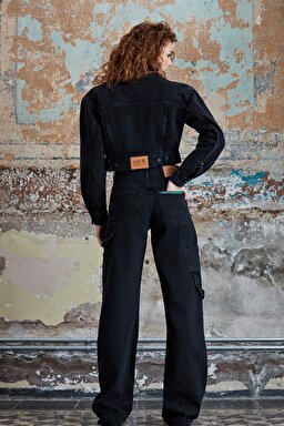 STBA Kadın Crop Fit Siyah Crop Jean Ceket - Black-L109002001 (görsel 3)