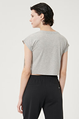 Regular Fit Normal Kesim Kısa Kollu Pamuklu Tişört - Gray Melange-L211024036 (görsel 4)
