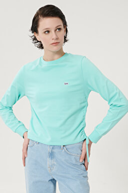 Regular Fit Normal Kesim %100 Pamuk Bisiklet Yaka Bağlama Detaylı Sweatshirt - Turquoise-L211028306
