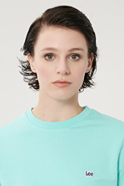 Regular Fit Normal Kesim %100 Pamuk Bisiklet Yaka Bağlama Detaylı Sweatshirt - Turquoise-L211028306 (görsel 2)