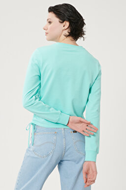 Regular Fit Normal Kesim %100 Pamuk Bisiklet Yaka Bağlama Detaylı Sweatshirt - Turquoise-L211028306 (görsel 3)
