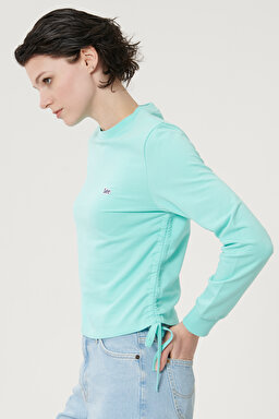 Regular Fit Normal Kesim %100 Pamuk Bisiklet Yaka Bağlama Detaylı Sweatshirt - Turquoise-L211028306 (görsel 4)