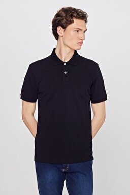 Regular Fit Normal Kesim Polo Yaka %100 Pamuk Tişört - Black-L211810001 (görsel 2)