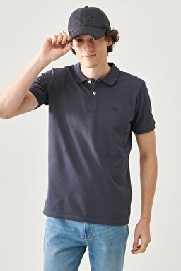 Regular Fit Normal Kesim Polo Yaka %100 Pamuk Tişört - Anthracite-L211810003