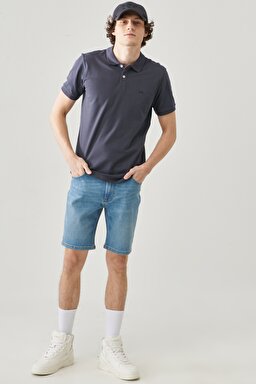 Regular Fit Normal Kesim Polo Yaka %100 Pamuk Tişört - Anthracite-L211810003 (görsel 2)
