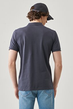 Regular Fit Normal Kesim Polo Yaka %100 Pamuk Tişört - Anthracite-L211810003 (görsel 4)