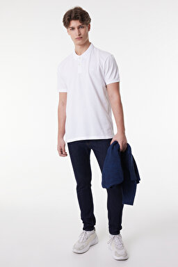 Regular Fit Normal Kesim Polo Yaka %100 Pamuk Tişört - Off White-L211810102 (görsel 2)