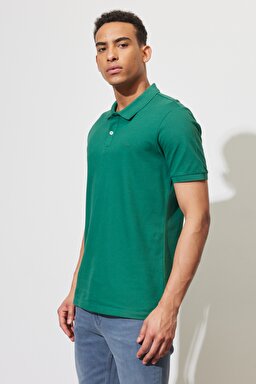 Regular Fit Normal Kesim Polo Yaka %100 Pamuk Tişört - Green-L211810300 (görsel 2)