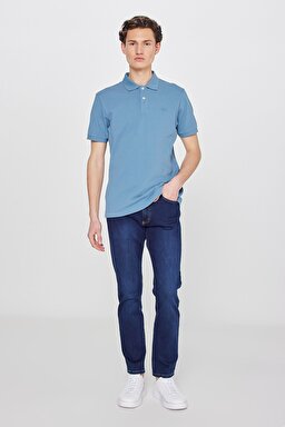 Regular Fit Normal Kesim Polo Yaka %100 Pamuk Tişört - Blue-L211810400 (görsel 3)