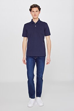 Regular Fit Normal Kesim Polo Yaka %100 Pamuk Tişört - Navy-L211810410 (görsel 3)