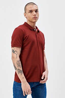 Regular Fit Normal Kesim %100 Pamuk Polo Yaka Kırmızı Tişört - Claret Red-L211810606 (görsel 2)