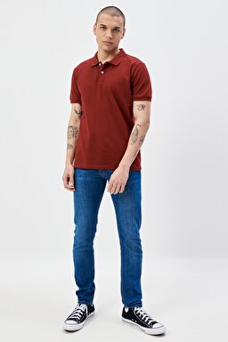 Regular Fit Normal Kesim %100 Pamuk Polo Yaka Kırmızı Tişört - Claret Red-L211810606 (görsel 4)