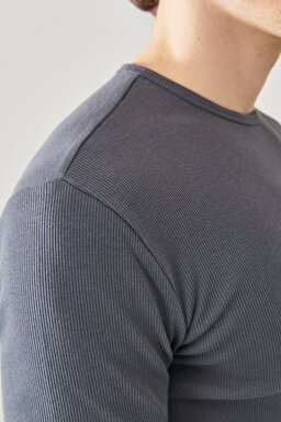 Regular Fit Normal Kesim Sıfır Yaka %100 Pamuk Basic Tişört - Anthracite-L211816003 (görsel 4)