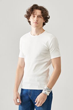 Regular Fit Normal Kesim Sıfır Yaka %100 Pamuk Basic Tişört - White-L211816100 (görsel 4)
