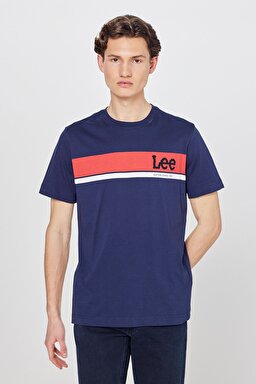 Regular Fit Normal Kesim Sıfır Yaka %100 Pamuk Logolu Tişört - Navy-L211918410 (görsel 2)