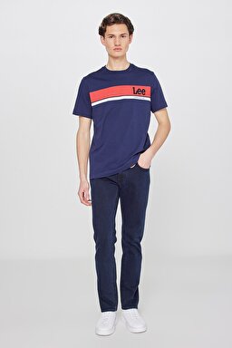 Regular Fit Normal Kesim Sıfır Yaka %100 Pamuk Logolu Tişört - Navy-L211918410 (görsel 3)