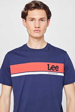 Regular Fit Normal Kesim Sıfır Yaka %100 Pamuk Logolu Tişört - Navy-L211918410 (görsel 4)