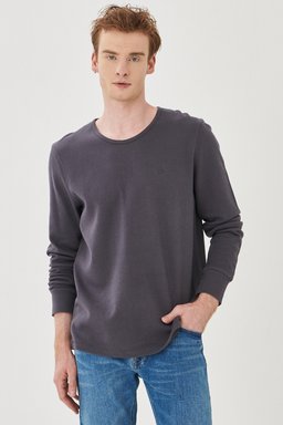 Regular Fit Normal Kesim %100 Pamuk Sıfır Yaka Sweatshirt - Anthracite-L212014003