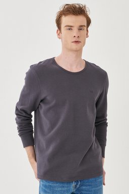 Regular Fit Normal Kesim %100 Pamuk Sıfır Yaka Sweatshirt - Anthracite-L212014003 (görsel 2)