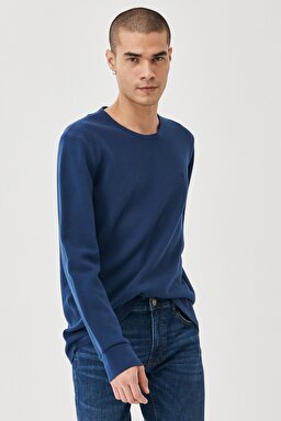 Regular Fit Normal Kesim %100 Pamuk Sıfır Yaka Sweatshirt - Blue-L212014400