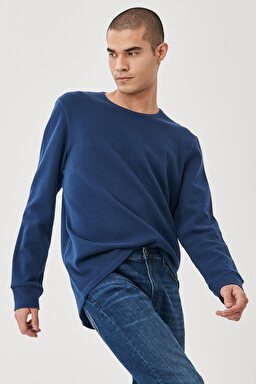 Regular Fit Normal Kesim %100 Pamuk Sıfır Yaka Sweatshirt - Blue-L212014400 (görsel 2)