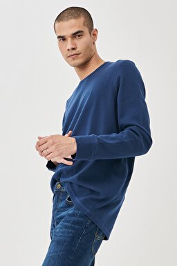 Regular Fit Normal Kesim %100 Pamuk Sıfır Yaka Sweatshirt - Blue-L212014400 (görsel 4)