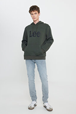 Regular Fit Normal Kesim %100 Pamuk Kapüşonlu Sweatshirt - Olive-L212021308 (görsel 3)