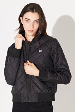 Regular Fit Normal Kesim Bisiklet Yaka Siyah Bomber Ceket - Black-L212034001 (görsel 3)