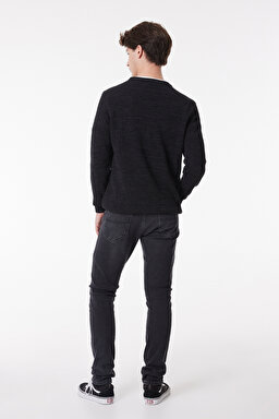 Regular Fit Normal Kesim Sıfır Yaka Triko - Anthracite-L212149003 (görsel 6)