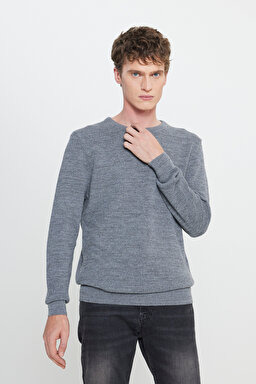 Regular Fit Normal Kesim Sıfır Yaka Triko - Gray-L212149035
