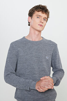 Regular Fit Normal Kesim Sıfır Yaka Triko - Gray-L212149035 (görsel 4)
