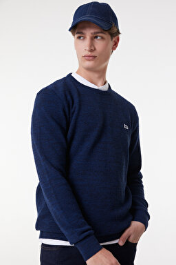 Regular Fit Rahat Kesim Bisiklet Yaka Triko - Indigo-L212149315 (görsel 2)