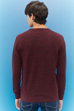 Regular Fit Normal Kesim Sıfır Yaka Triko - Wine-L212149810 (görsel 4)